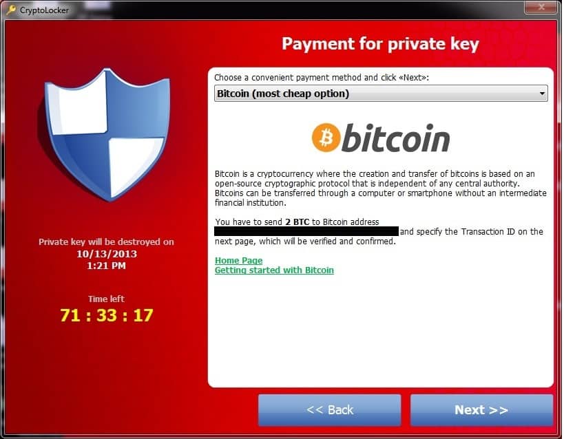 An image showing the on screen ransom message presented by CryptoLocker Ransom Screenshot